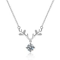 Cubic Zircon Micro Pave Brass Necklace with Cubic Zirconia Antlers silver color plated round link chain & for woman silver color nickel lead & cadmium free Sold By PC