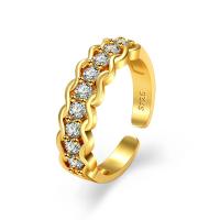 Brass Cuff Finger Ring, with Cubic Zirconia, gold color plated, for woman, golden, nickel, lead & cadmium free, 17.40x5.50mm, Sold By PC