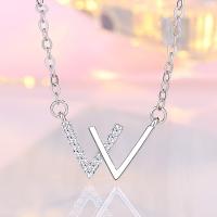 Cubic Zircon Micro Pave Brass Necklace with Cubic Zirconia Letter W silver color plated oval chain & for woman silver color nickel lead & cadmium free Sold By PC