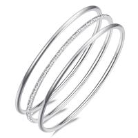 Brass Bracelet & Bangle, silver color plated, three pieces & for woman & frosted, silver color, nickel, lead & cadmium free, 7.60mm, Sold By Set