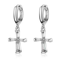 Huggie Hoop Drop Earring, Brass, Cross, micro pave cubic zirconia & for woman, more colors for choice, 30x12mm, Sold By Pair