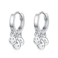 Messing Spring hoop oorbellen, lachend gezicht, plated, voor vrouw, zilver, 22mm, Verkocht door pair