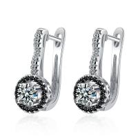 Brass Leverback Earring, micro pave cubic zirconia & for woman, silver color, 20x10mm, Sold By Pair
