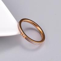 Titanium Steel Finger Ring, with White Shell, rose gold color plated, different size for choice & for woman & with rhinestone, Hole:Approx 3.5mm, Sold By PC