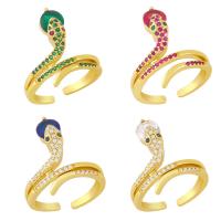Brass Cuff Finger Ring Snake plated Adjustable & micro pave cubic zirconia & for woman Sold By PC