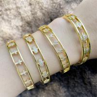 ottone braccialetto da polso, Micro spianare cubic zirconia & per la donna, dorato, 65x9mm, Venduto da PC