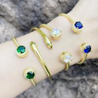 Brass Cuff Bangle, for woman & with cubic zirconia, more colors for choice, 68x11mm, Sold By PC