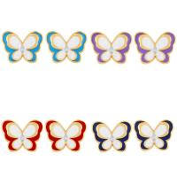 Brass Stud Earring Butterfly micro pave cubic zirconia & for woman & enamel Sold By Pair