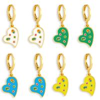 Huggie Hoop Drop Earring, Brass, Heart, micro pave cubic zirconia & for woman & enamel, more colors for choice, 29x12mm, Sold By Pair