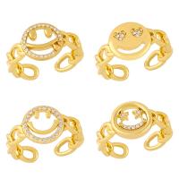 cobre Cuff Ring Finger, enfrentam o sorriso, Ajustável & micro pavimento em zircônia cúbica & para mulher, dourado, 11x4mm, vendido por PC