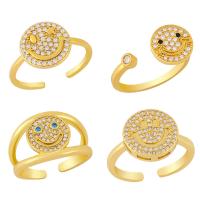 cobre Cuff Ring Finger, enfrentam o sorriso, Ajustável & micro pavimento em zircônia cúbica & para mulher, dourado, 13x5mm, vendido por PC