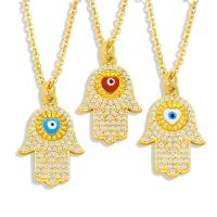 Cubic Zircon Micro Pave Brass Necklace, Evil Eye Hamsa, micro pave cubic zirconia & for woman & enamel, more colors for choice, 24x16mm, Length:50 cm, Sold By PC