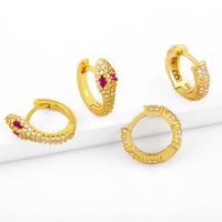 Brass Huggie Hoop Earring Snake micro pave cubic zirconia & for woman mixed colors Sold By Pair