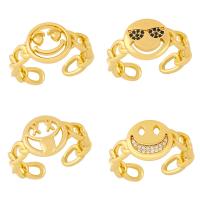 Brass Cuff Finger Ring Smiling Face Adjustable & micro pave cubic zirconia & for woman golden Sold By PC