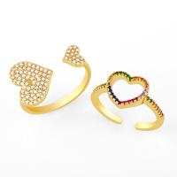 cobre Cuff Ring Finger, Coração, Ajustável & micro pavimento em zircônia cúbica & para mulher, Mais cores pare escolha, vendido por PC