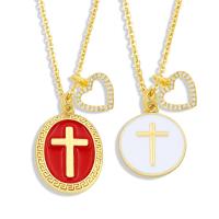 Cubic Zircon Micro Pave Brass Necklace Round With Pendant & with cross pattern & micro pave cubic zirconia & for woman & enamel Length 50 cm Sold By PC