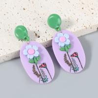 Resin Drop Earring, with Tibetan Style, fashion jewelry & with flower pattern & for woman, purple, Sold By Pair