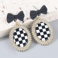 Tibetan Style Drop Earrings, with acrylic rhinestone & Resin, fashion jewelry & for woman, white and black, Sold By Pair