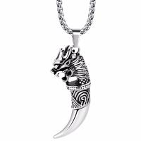 Titanium Steel Necklace, with 3mm extender chain, Wolf Tooth, plated, box chain & different styles for choice & for man, more colors for choice, 17x30mm, Length:Approx 600 mm, Sold By PC