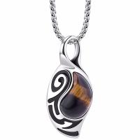 Titanium Steel Necklace, with Tiger Eye, with 3mm extender chain, plated, box chain & different styles for choice & for man, more colors for choice, 18x44mm, Length:Approx 600 mm, Sold By PC