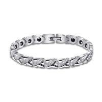 Titanium Steel Bracelet, with Hematite, plated, for man & with rhinestone, silver color, 7mm, Length:Approx 210 mm, Sold By PC