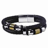 PU Leather Bracelet with Stainless Steel plated Double Layer & braided bracelet & for man 18mm Sold By PC