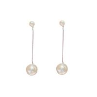 Tibetan Style Drop Earrings, with Plastic Pearl, 925 thailand sterling silver post pin, Teardrop, plated, for woman, more colors for choice, nickel, lead & cadmium free, 10x65mm, Sold By Pair