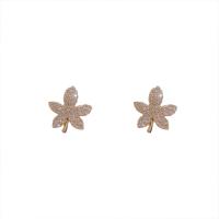 Tibetan Style Stud Earring, with Rhinestone, 925 thailand sterling silver post pin, Maple Leaf, light gold color plated, for woman, light gold color, nickel, lead & cadmium free, 5x7mm, Sold By Pair