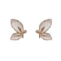Zinc Alloy Stud Earring with Rhinestone & enamel 925 thailand sterling silver post pin Butterfly gold color plated for woman white nickel lead & cadmium free Sold By Pair
