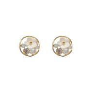 Zinc Alloy Stud Earring with Rhinestone & Resin & Plastic Pearl 925 thailand sterling silver post pin Flower gold color plated for woman golden nickel lead & cadmium free Sold By Pair