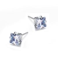Cubic Zircon (CZ) Stud Earring, Stainless Steel, with Cubic Zirconia, Square, silver color plated, for woman, more colors for choice, 6x6mm, Sold By Pair