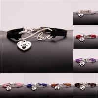 Zinc Alloy Bracelet with Cotton Thread Heart silver color plated Unisex 17mm Sold By PC