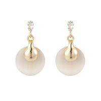 Cats Eye Earring, Tibetan Style, with Cubic Zirconia & Cats Eye, 925 thailand sterling silver post pin, gold color plated, for woman, beige, 15x30mm, Sold By Pair