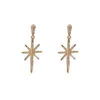 Tibetan Style Drop Earrings, with Rhinestone, 925 thailand sterling silver post pin, Eight Point Star, plated, for woman, more colors for choice, 20x47mm, Sold By Pair