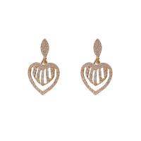 Zinc Alloy Drop Earrings with Rhinestone 925 thailand sterling silver post pin Heart gold color plated for woman golden Sold By Pair