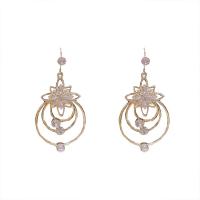 Zinc Alloy Drop Earrings with Rhinestone gold color plated for woman golden Sold By Pair