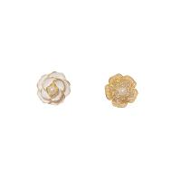 Tibetan Style Asymmetric Stud Earrings, with Rhinestone & Plastic Pearl, 925 thailand sterling silver post pin, Flower, epoxy gel, for woman, more colors for choice, 20x20mm, Sold By Pair