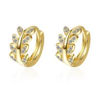 Brass Huggie Hoop Earring Leaf micro pave cubic zirconia & for woman Sold By Pair