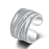 Латунь Манжеты палец кольцо, Регулируемый & инкрустированное микро кубического циркония & Женский, серебряный, 16x14mm, продается PC