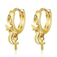 Huggie Hoop Drop Earring, Brass, Moon and Star, plated, for woman, silver color, 20x14mm, Sold By Pair