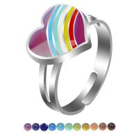 Emaille Stimmung Fingerring, Zinklegierung, Herz, plattiert, Regenbogen-design & für Frau, gemischte Farben, 17mm, verkauft von PC