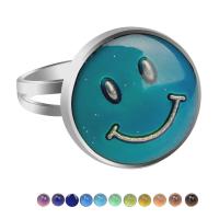 Enamel Mood Finger Ring, liga de zinco, enfrentam o sorriso, platinado, para mulher & esmalte sensor, cores misturadas, 17mm, vendido por PC