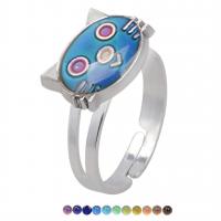 Mood Finger Ring, Tibetan Style, with Epoxy Sticker, Cat, for woman & change their color according to the temperature & enamel, mixed colors, 17mm, Sold By PC