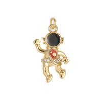 Cubic Zirconia Micro Pave Brass Pendant, Astronaut, gold color plated, micro pave cubic zirconia & enamel, 11x20mm, Sold By PC