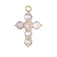 Cubic Zirconia Brass Pendants, Cross, gold color plated, micro pave cubic zirconia, 16.50x24.50mm, Sold By PC