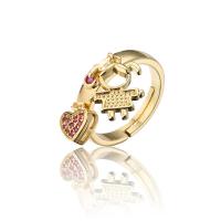 Cubic Zirconia Micro Pave Brass Ring 18K gold plated Adjustable & With Pendant & micro pave cubic zirconia 4mm Sold By PC