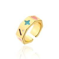 Brass Cuff Finger Ring, 18K gold plated, Adjustable & different designs for choice & enamel, 8mm, Sold By PC