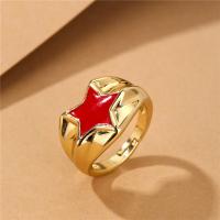 Brass Finger Ring 18K gold plated Adjustable & with star pattern & enamel 17-20mm Sold By PC