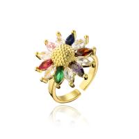 Brass Cuff Finger Ring Sunflower 18K gold plated Adjustable & micro pave cubic zirconia multi-colored 17-19mm Sold By PC