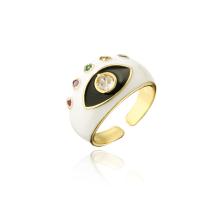Brass Cuff Finger Ring 18K gold plated Adjustable & with eye pattern & micro pave cubic zirconia & enamel Sold By PC